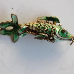 Bijoux ( pendentif ) argent vermeil &eacute;maill&eacute; poisson articul&eacute;