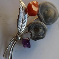Broche argent + pierres vintage bijoux