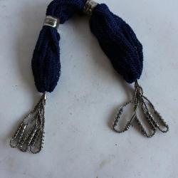 Bourse porte louis d'or en perl&eacute; d'acier XIXe si&egrave;cle soie bleu