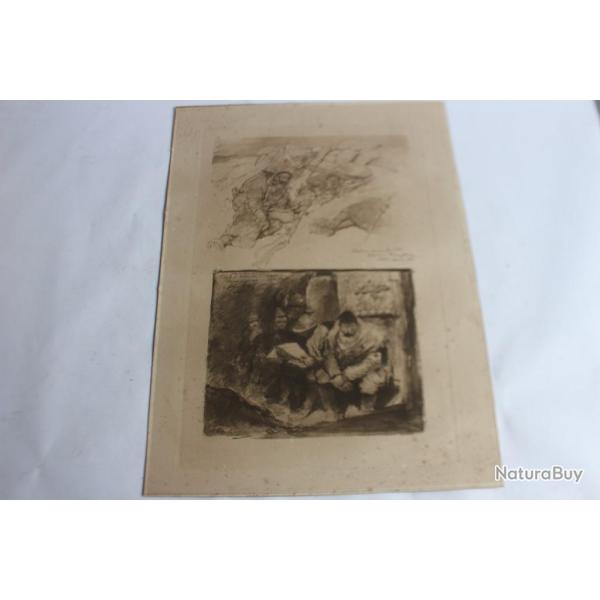 Gravure Georges SCOTT Tirailleurs et Brancardiers Verdun 1916 guerre