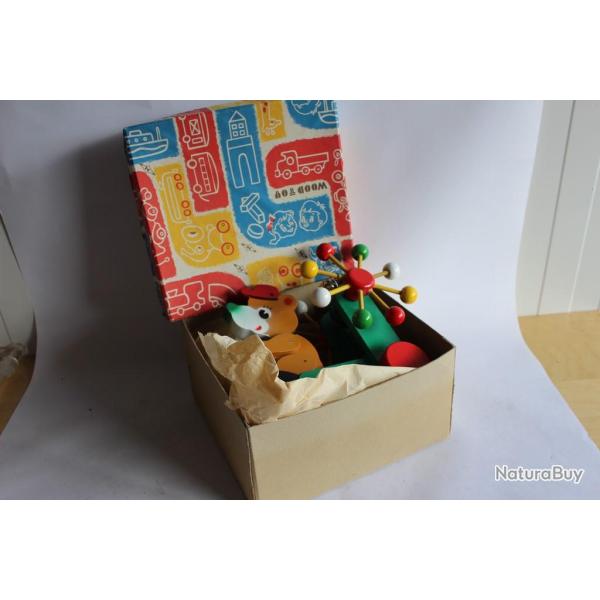 Ancien jouet bois neuf + boite  Chien