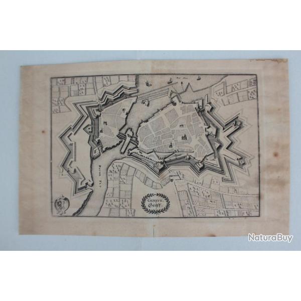 Gravure Carte de Genve Kaspar MERIAN (1627-1686)