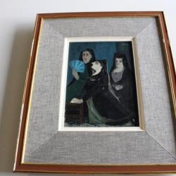 Olga Reiwald tableau Acrylique sur isorel    Espagnoles a l'&eacute;glise