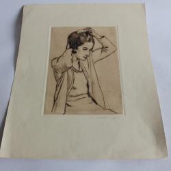 Gravure Nyffenegger femme se coiffant
