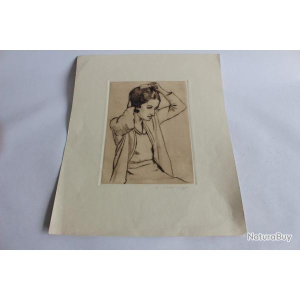 Gravure Nyffenegger femme se coiffant