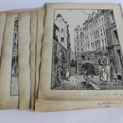 Sept dessins originaux  les &eacute;gouts  de Paris