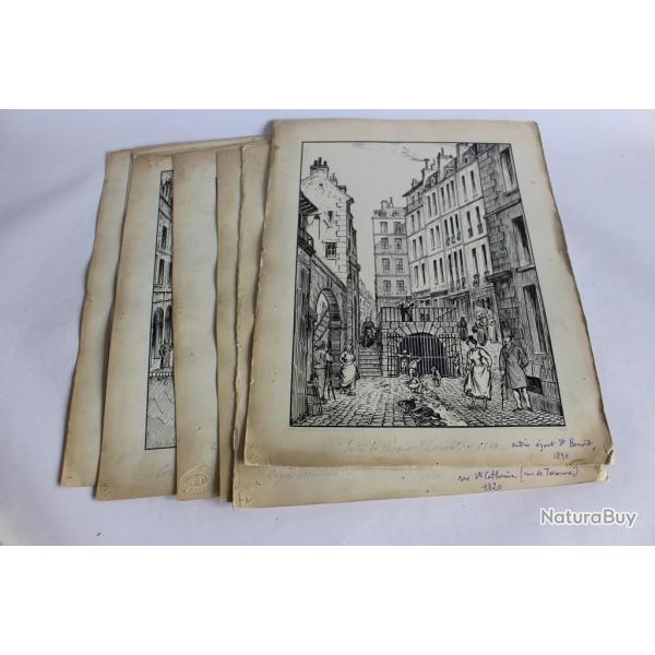Sept dessins originaux  les �gouts  de Paris