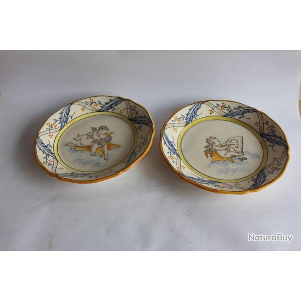 Anciennes assiettes fa�ence de Charolles d�cor anges
