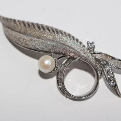 Ancienne broche argent rhodi&eacute; perle