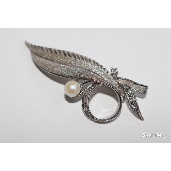 Ancienne broche argent rhodi� perle