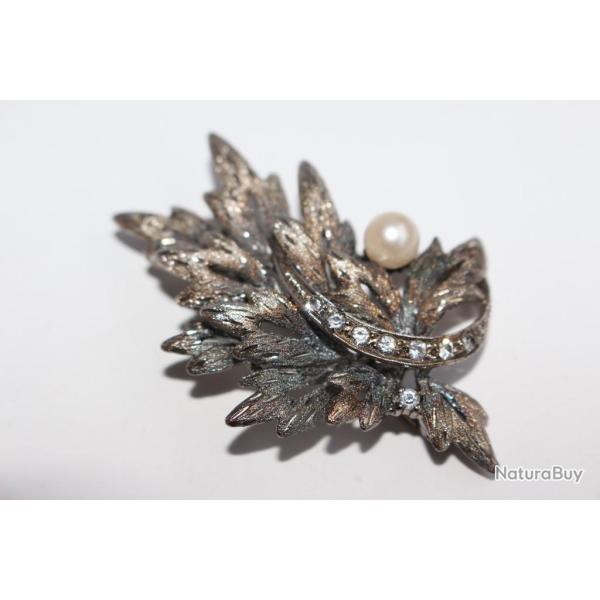 Ancienne broche argent rhodi� perle