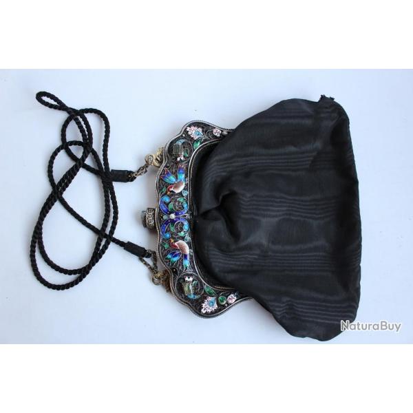 Minaudi�re Chine argent �maill� et pierres pr�cieuses