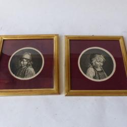 Paire de portraits gravé 1799 famille Köning