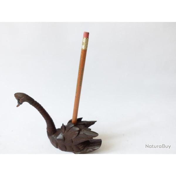 Cygne porte crayon articul� en bois sculpt� Art populaire Suisse Brienz
