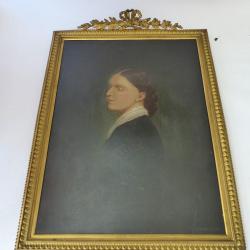 Peinture portrait sur panneau XIXe si&egrave;cle cadre laiton