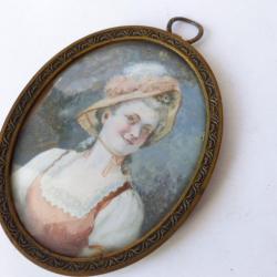 Peinture miniature portrait tableaux antiquit&eacute;s