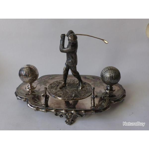 Encrier porte plume golf Art nouveau m�tal argent�