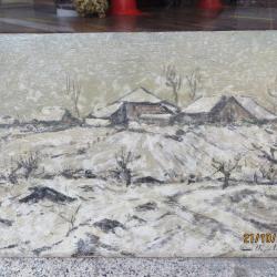 Peinture &agrave; l'huile sur panneau Hiver Marius Chambaz