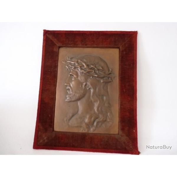 Bas relief Christ cuivre XIXe si�cle