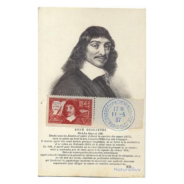 Carte-maximum France n� 341 - Ren� Descartes