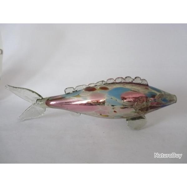 Grand poisson verre souffl� mercuris� ou eglomis� XIXe si�cle