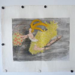 Gravure rehaussée main Femme Art Déco