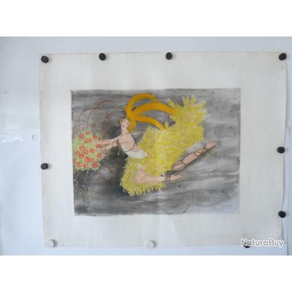 Gravure rehausse main Femme Art Dco