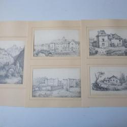 Cinq dessins originaux au crayon Jules Mésmadier