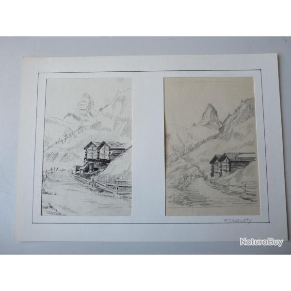 Deux dessins originaux au crayon F. Charlety