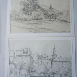 Deux dessins originaux au crayon F. Charlety