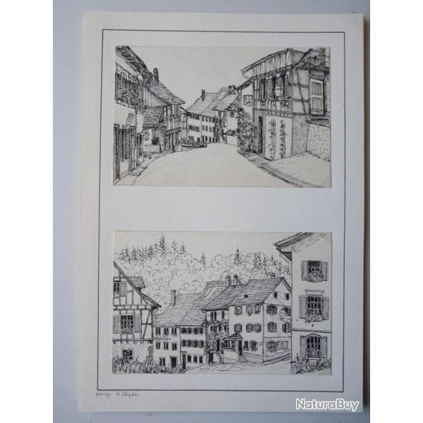 Deux dessins originaux � l'encre A.V�gtli