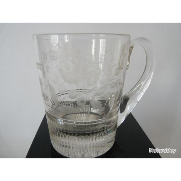 Verre souvenir grav� 1890  Art populaire