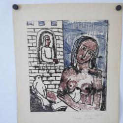 Dessin &agrave; l'encre Claude Collet 1956