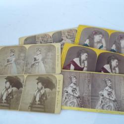 Ensemble ( 7 ) photos stéréo Actrices 1900