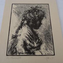 Gravure sur bois Petite fille de Yvonne Heilbronner
