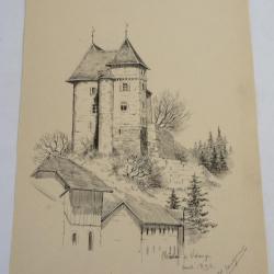 Dessin &agrave; l'encre  Ch&acirc;teau de Valangin  1892 Neuch&acirc;tel Suisse