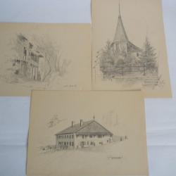 Dessins (3) au crayon Thoune Suisse 1893-94