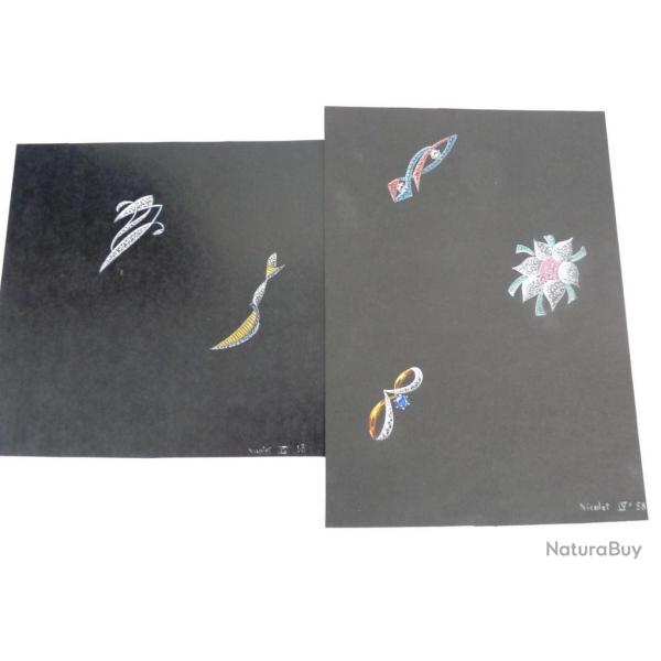 Deux anciens dessins originaux bijoux Nicolet