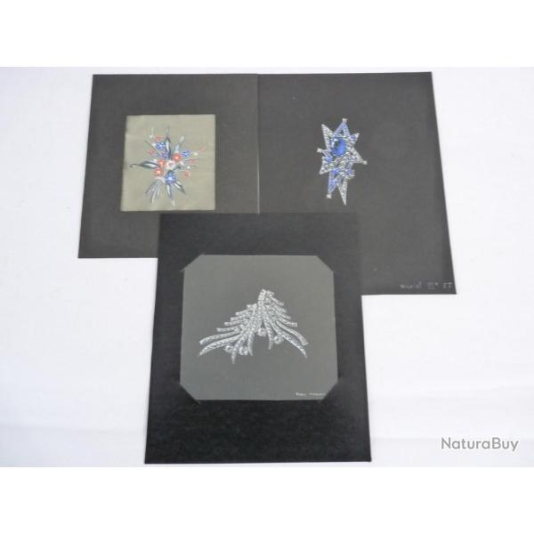 Trois anciens dessins originaux bijoux