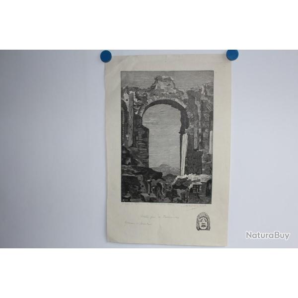 Gravure Thtre Grec de Taormina preuve d'artiste R. Bayard