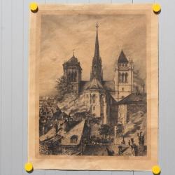 Gravure eau-forte Annette Versel Cathédrale Saint-Pierre Genève Suisse