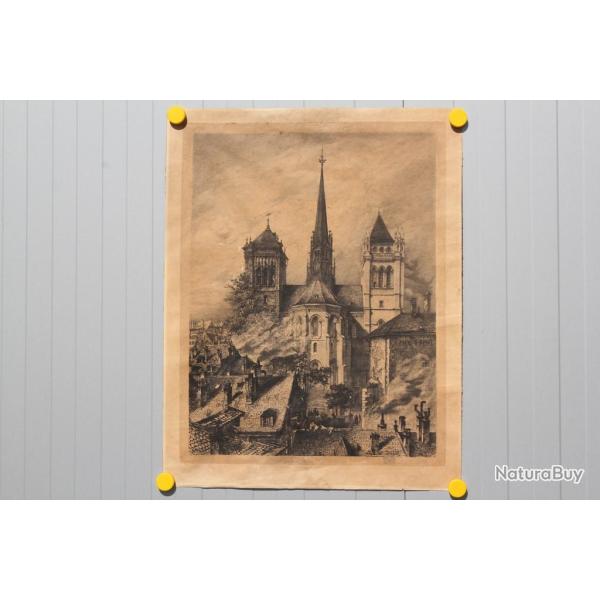 Gravure eau-forte Annette Versel Cathdrale Saint-Pierre Genve Suisse