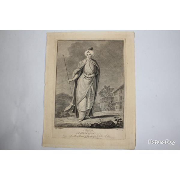 Gravure turque XVIIIe sicle Aga A turkish Gentleman