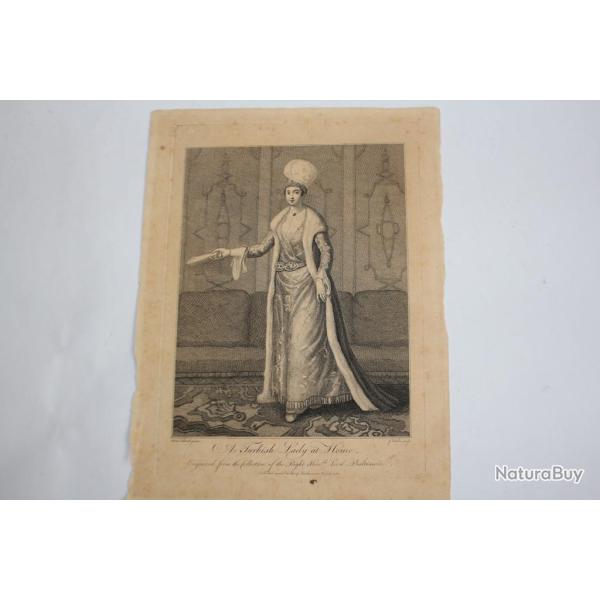 Gravure turque XVIIIe sicle A Turkish lady at home