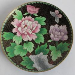 Assiette émaux cloisonnés Chrysanthèmes Chine