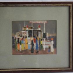 Tableau Dessin à la craie grasse D. NOËL Quai d'embarquement Port