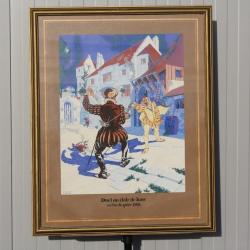 Peinture René MICHAUD Duel au Clair de lune Mousquetaires