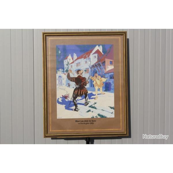 Peinture Ren� MICHAUD Duel au Clair de lune Mousquetaires