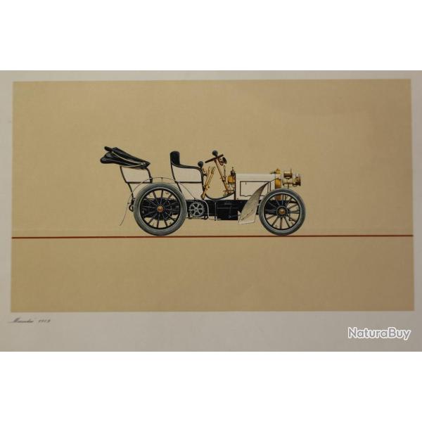 Gravure piqre sur bois Mercedes 1902 Automobile