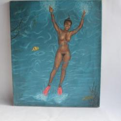 Peinture JONES Femme nue Haïti Tahiti Polynésie